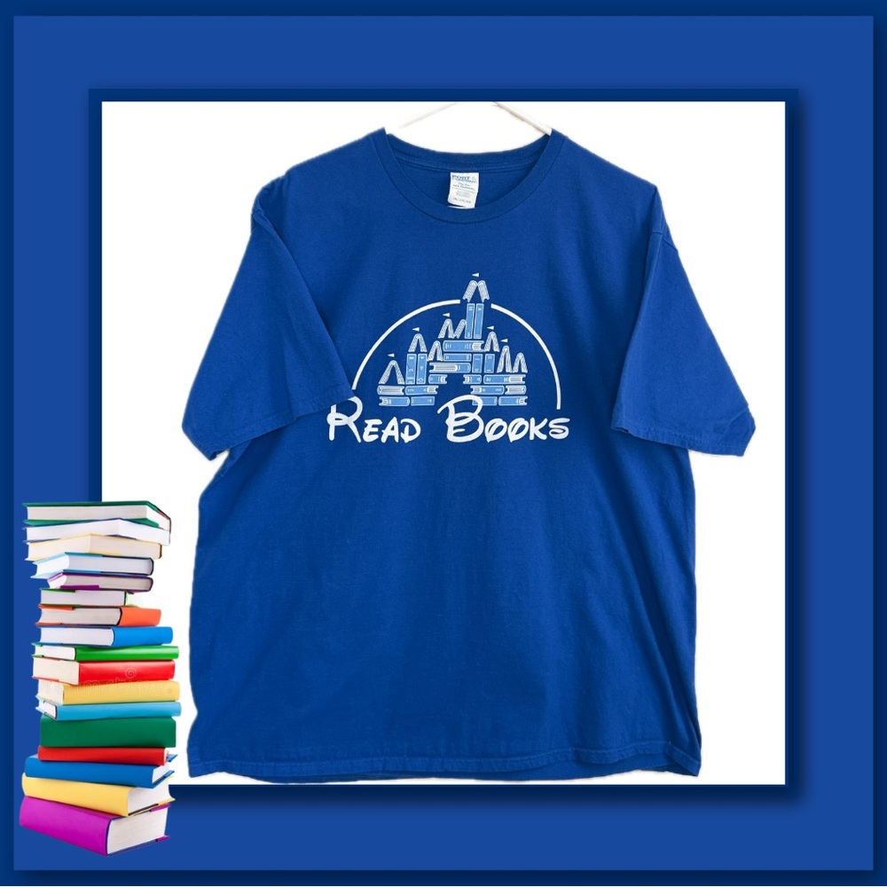 3/$24 - Port & Company Men’s “Read Books” Graphic T-Shirt – Royal Blue, Size 2XL - Picture 2 of 3